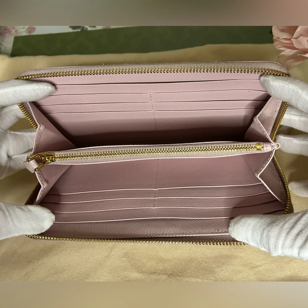 Prada Saffiano Lux Zip-Around Wallet (Light Pink) w/ Gold Logo